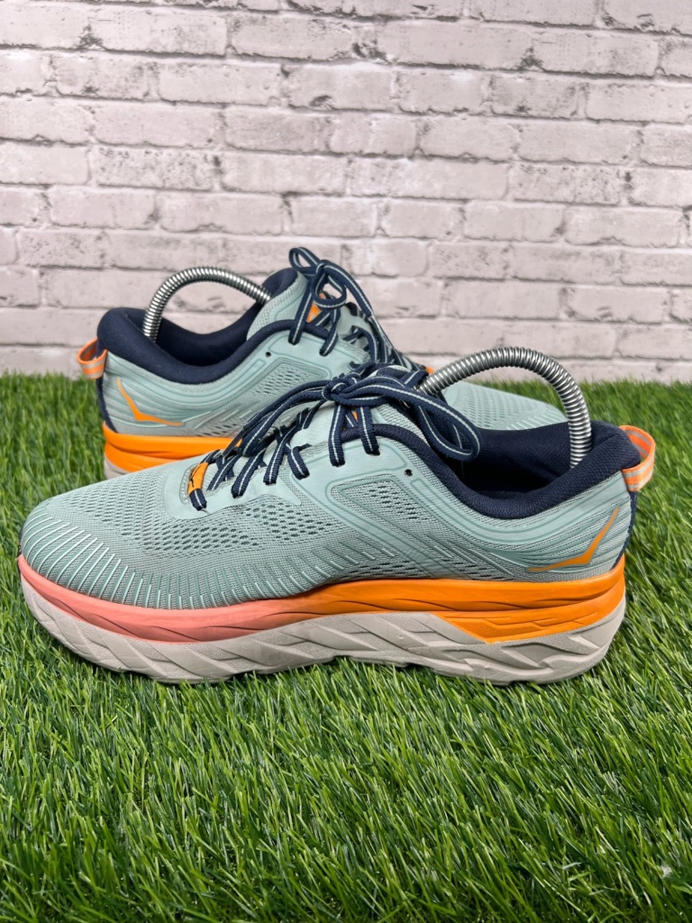 Hoka Women's Mint Green Navy Orange Coral Running Sneakers - Picture 7 of 10